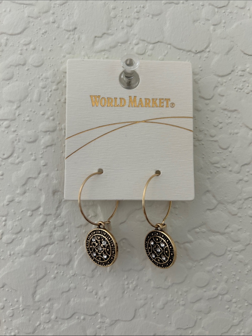 Cost Plus World Market Silver-Tone Hoop Earrings with Coin Charms